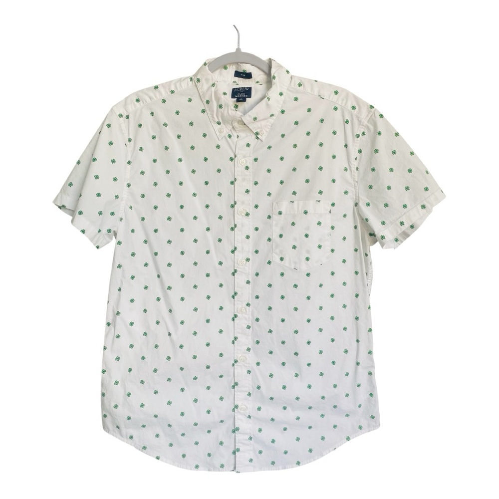J. CREW Button Down Shirt Mens Four Leaf Clover Print Short Sleeve Large NEW